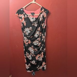 Connected Apparel Black and Pink Floral Midi Dress